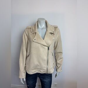 Addition Elle - Faux Suede Moto Jacket in Beach Sand. Polyester, elastane. 1X